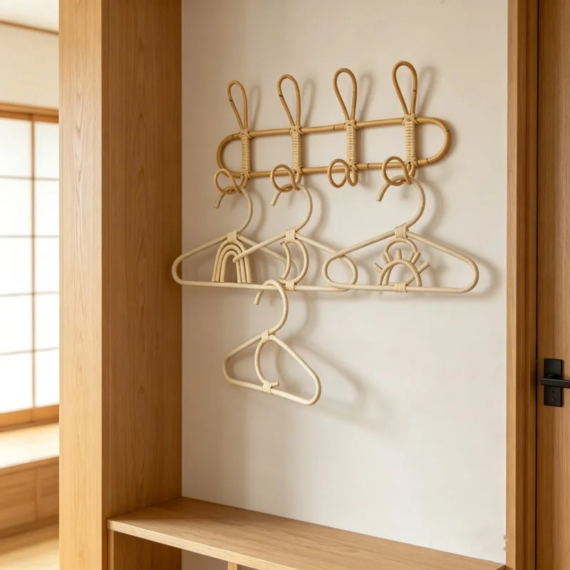 Baby Nursery Wardrobe - 1pc Rattan Boho Kids Clothes Hangers