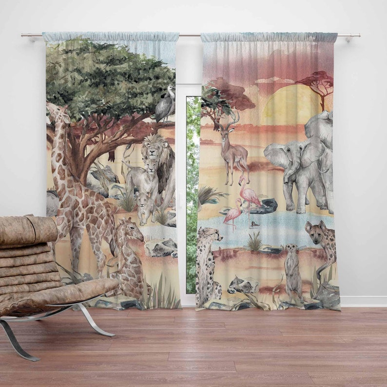 Baby Nursery Blackout Curtains - Safari Animals Curtain Kids Bedroom Nursery