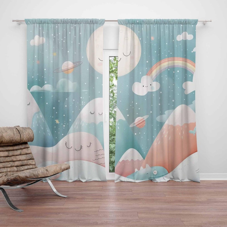 Baby Nursery Blackout Curtains - Mountain Rainbow Baby Nursery Curtains Cloud
