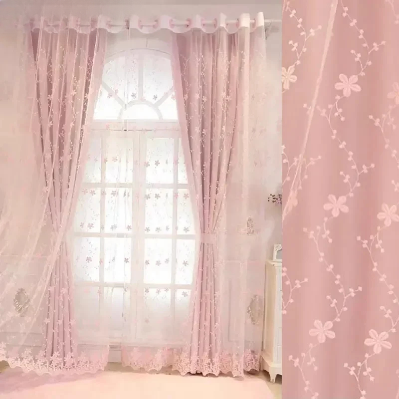 Baby Nursery Blackout Curtains - 1PC Korean Pink Sheer Princess Curtains