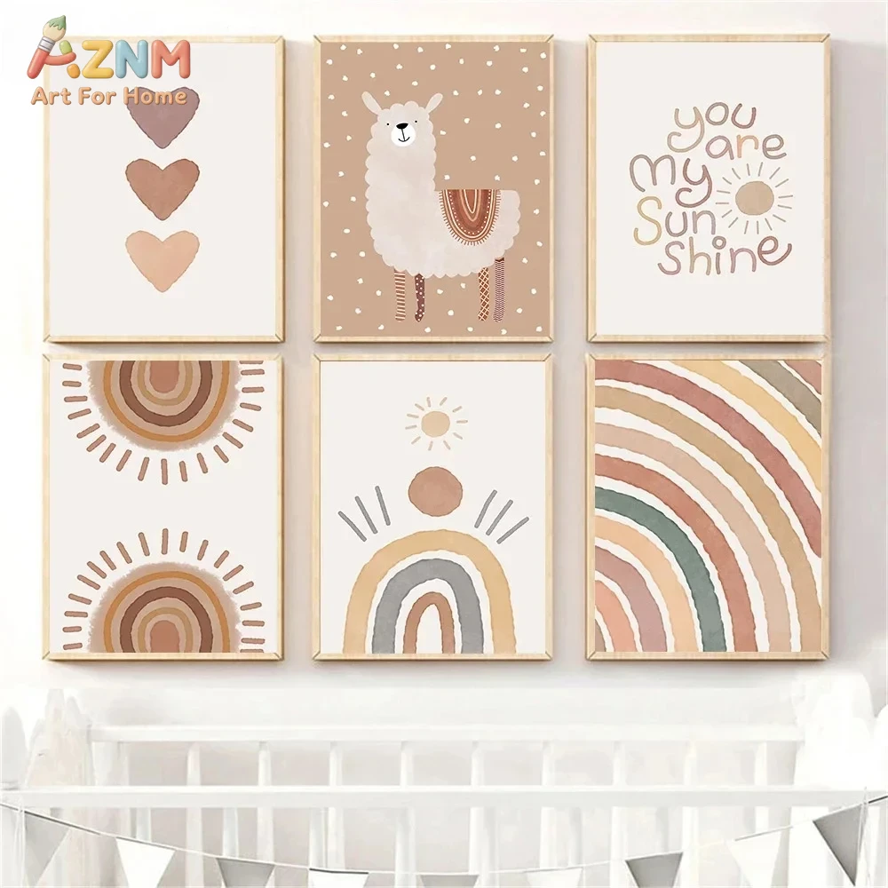 Baby Nursery You Are My Sunshine - AZNM Boho Neutral Llama Canvas Print