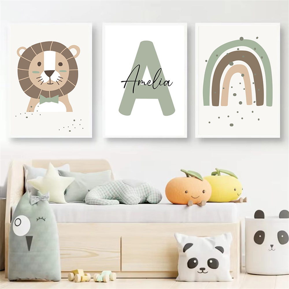 Baby Nursery Green - Lion Canvas Print Custom Name Wall