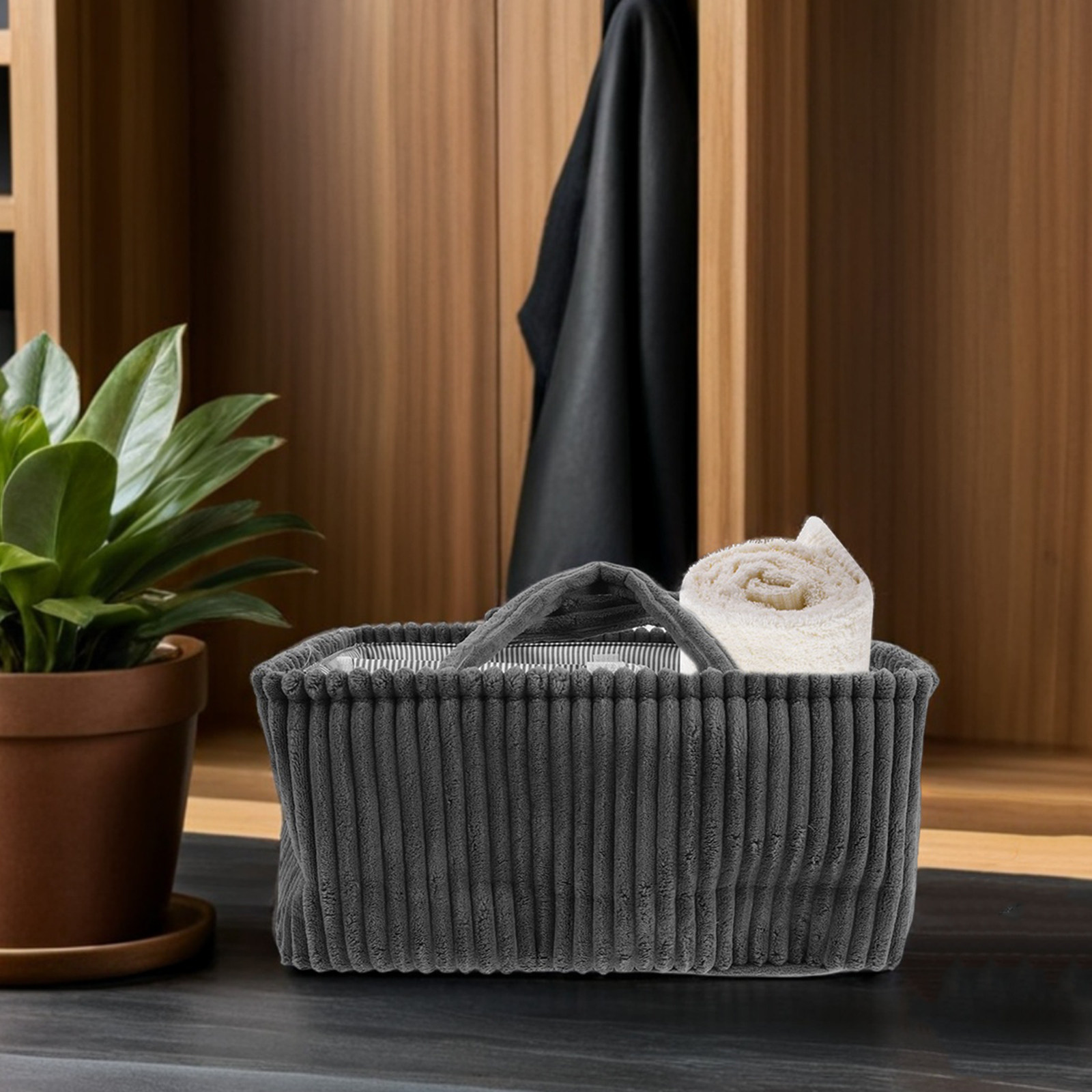 Storage Basket Fabric - Corduroy Diaper Caddy Storage Bin Removable