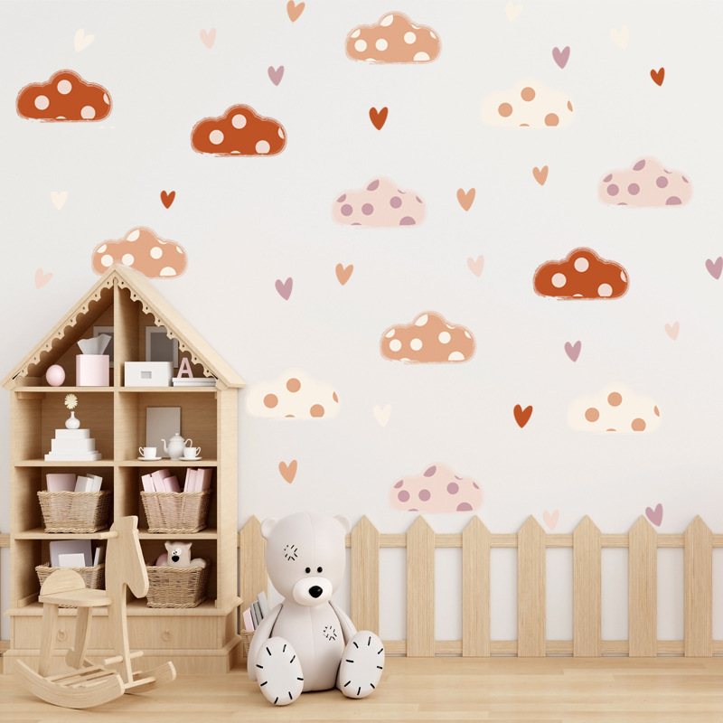 Baby Nursery Murals - Boho Style Clouds Heart Shape Wall