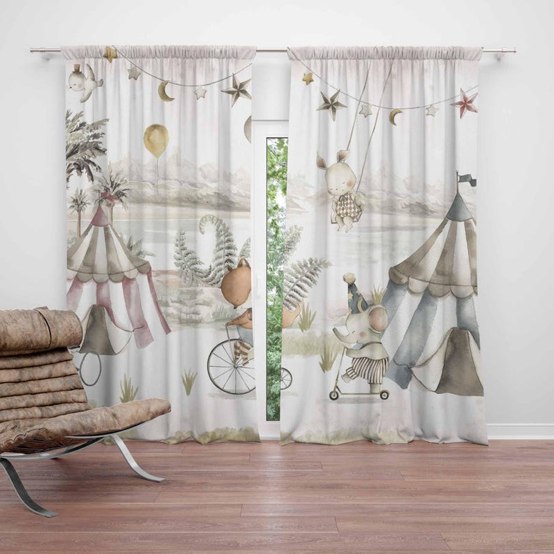 Baby Nursery Blackout Curtains - Circus Animals Curtains Kids Bedroom Curtains