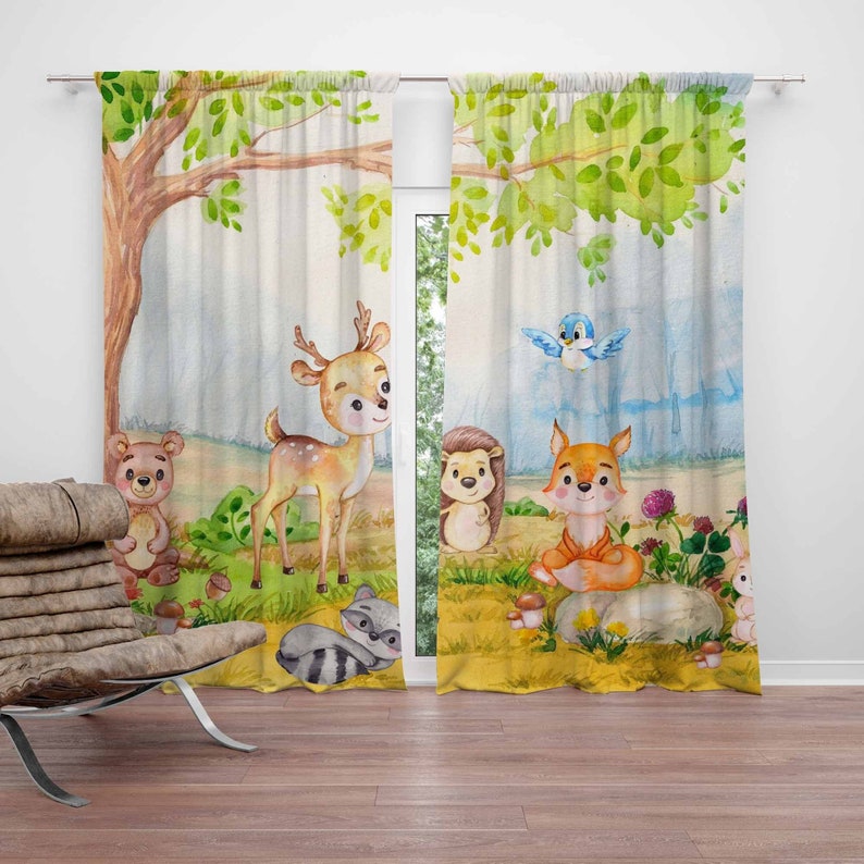 Baby Nursery Blackout Curtains - Woodland Animals Curtains Kids Bedroom Curtains