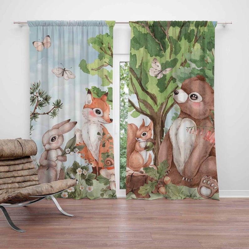 Baby Nursery Blackout Curtains - Forest Animals Curtains Kids Bedroom Curtains