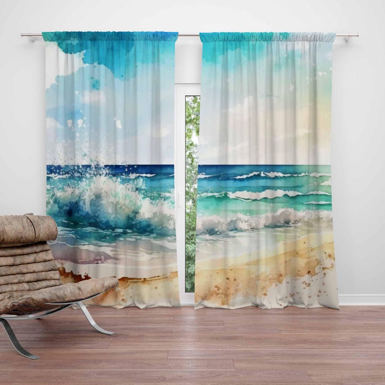 Baby Nursery Blackout Curtains - Sea Wave Curtains Ocean Nature Bedroom