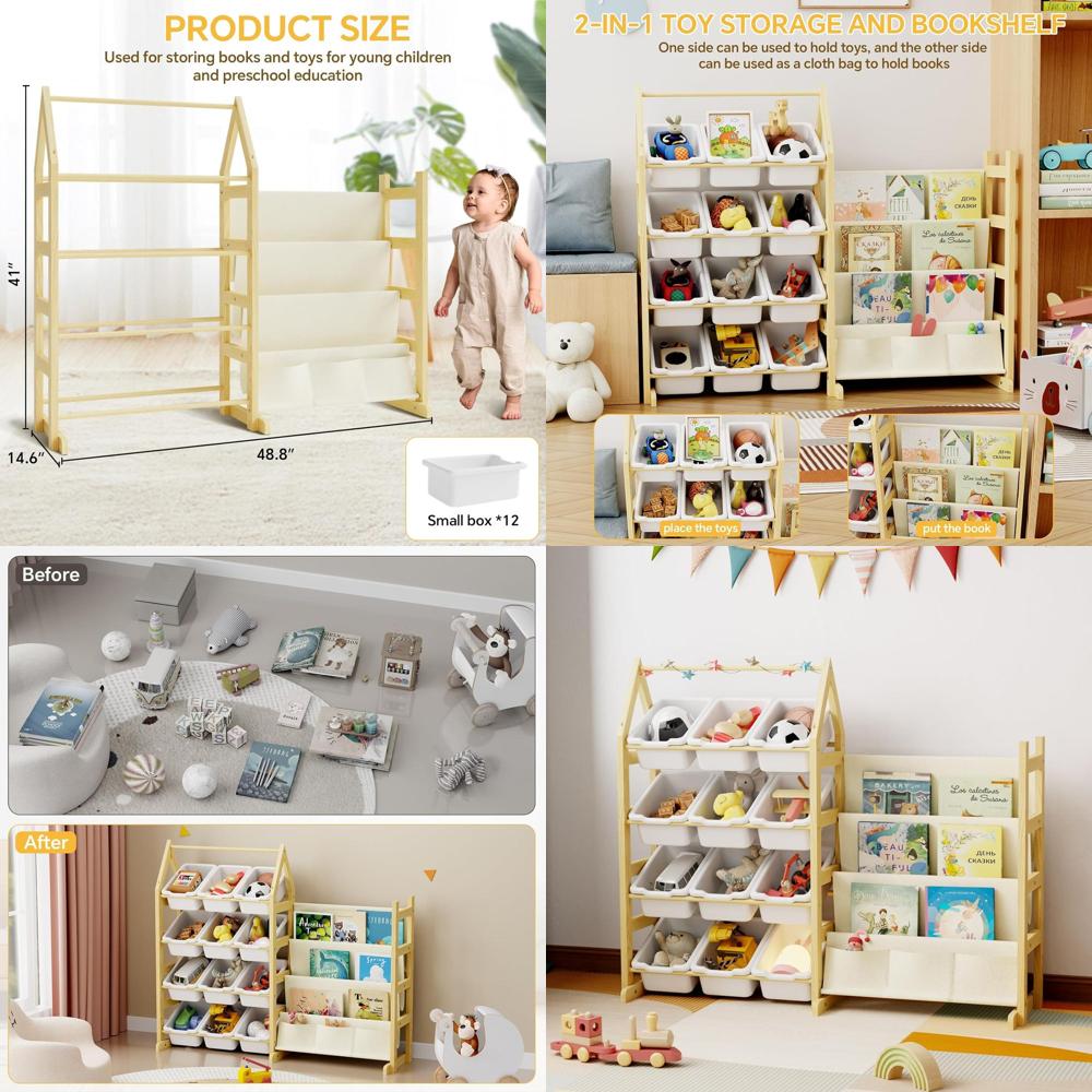 Baby Nursery Storage - Wooden Toy Storage Organizer Kids Bookshel,