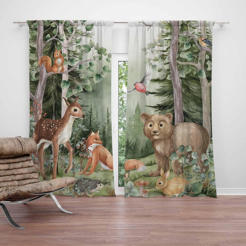 Baby Nursery Blackout Curtains - Woodland Animals Curtains Kids Nursery Black