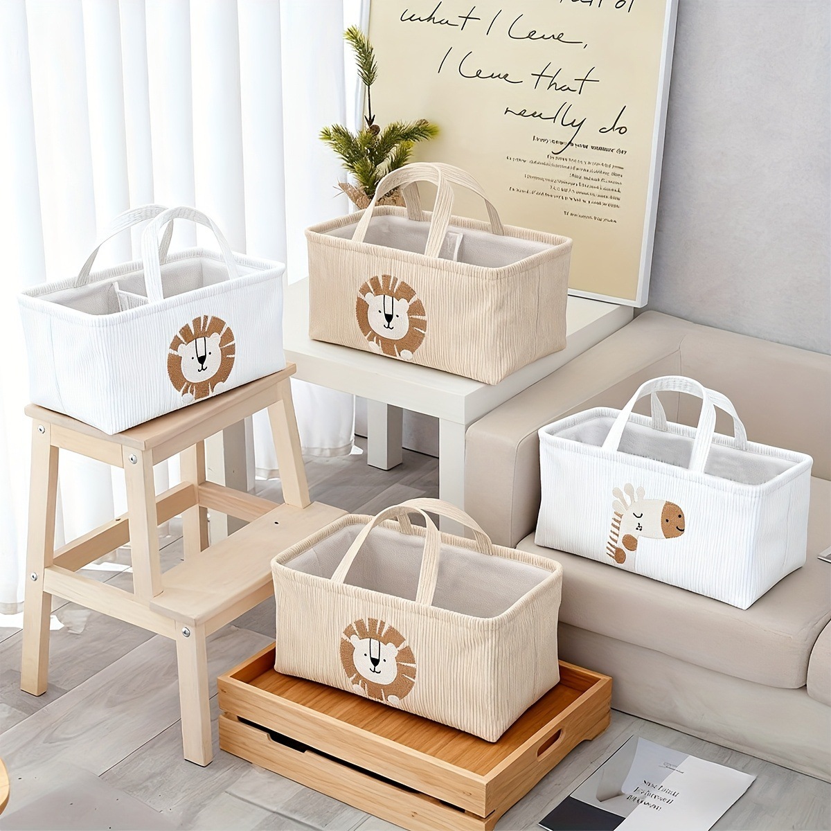 Baby Nursery Organiser - Cute Lion Diaper Caddy Foldable Fabric