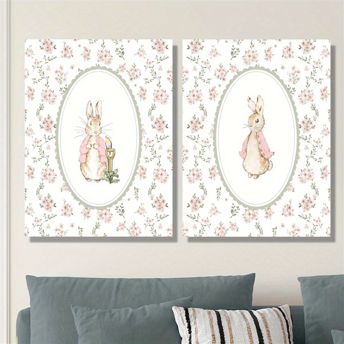 Baby Nursery Prints - 2pcs Retro Easter Rabbit Canvas Print