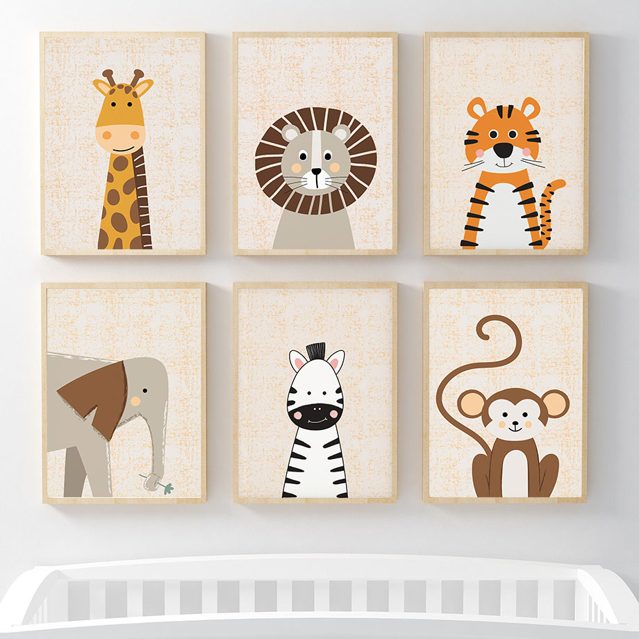 Baby Nursery Prints - Lion Giraffe Elephant Zebra Monkey Nursery