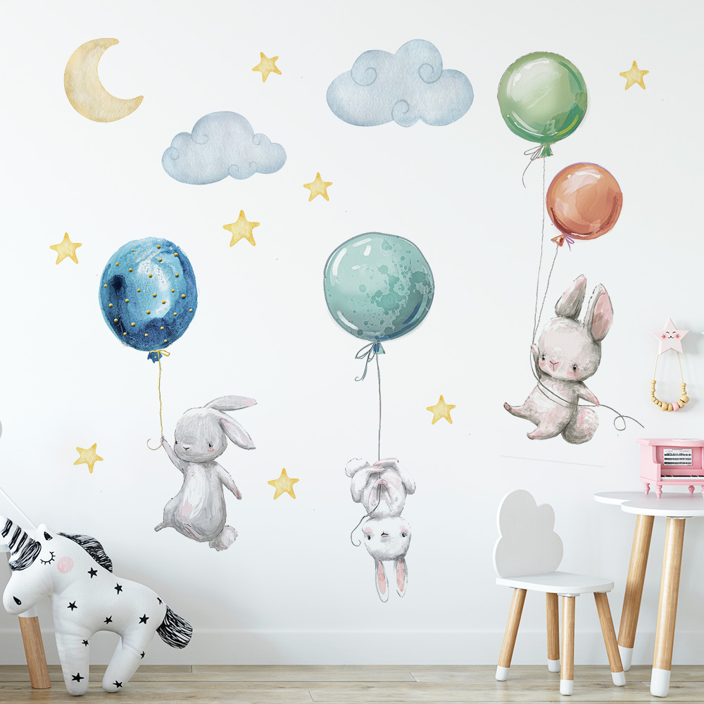 Baby Nursery Murals - Cute Lovely Flying Rabbits Wall Stickers