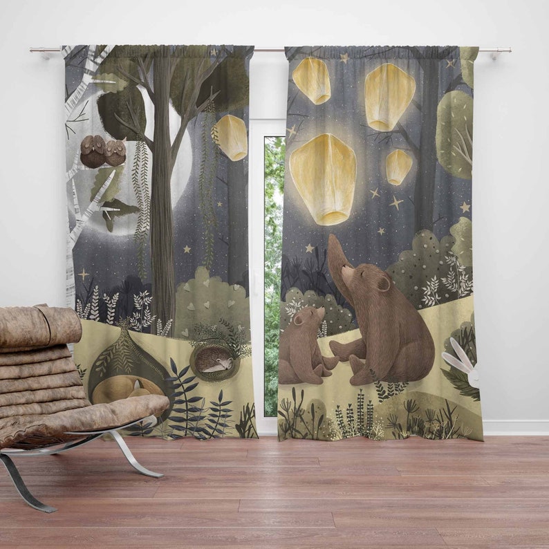 Baby Nursery Blackout Curtains - Woodland Nursery Curtains Animal Bear Kids