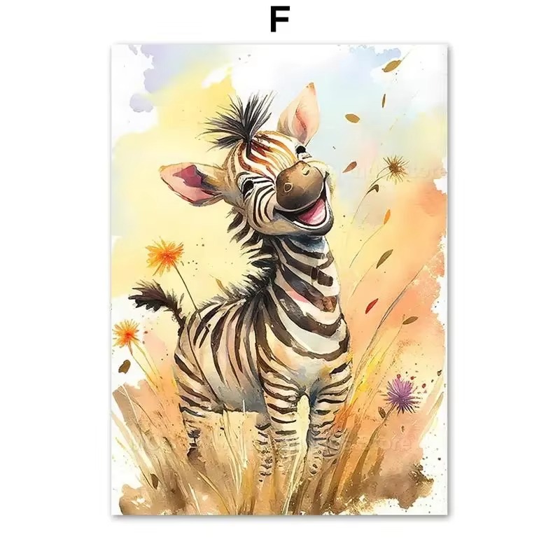 Baby Nursery Prints - Watercolor Lion Giraffe Tiger Elephant Zebra