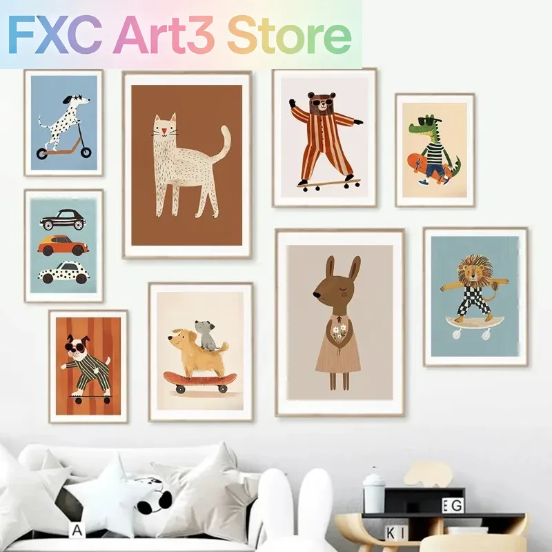 Baby Nursery Prints - 1pc frameless Funny Animals Rabbit Dog