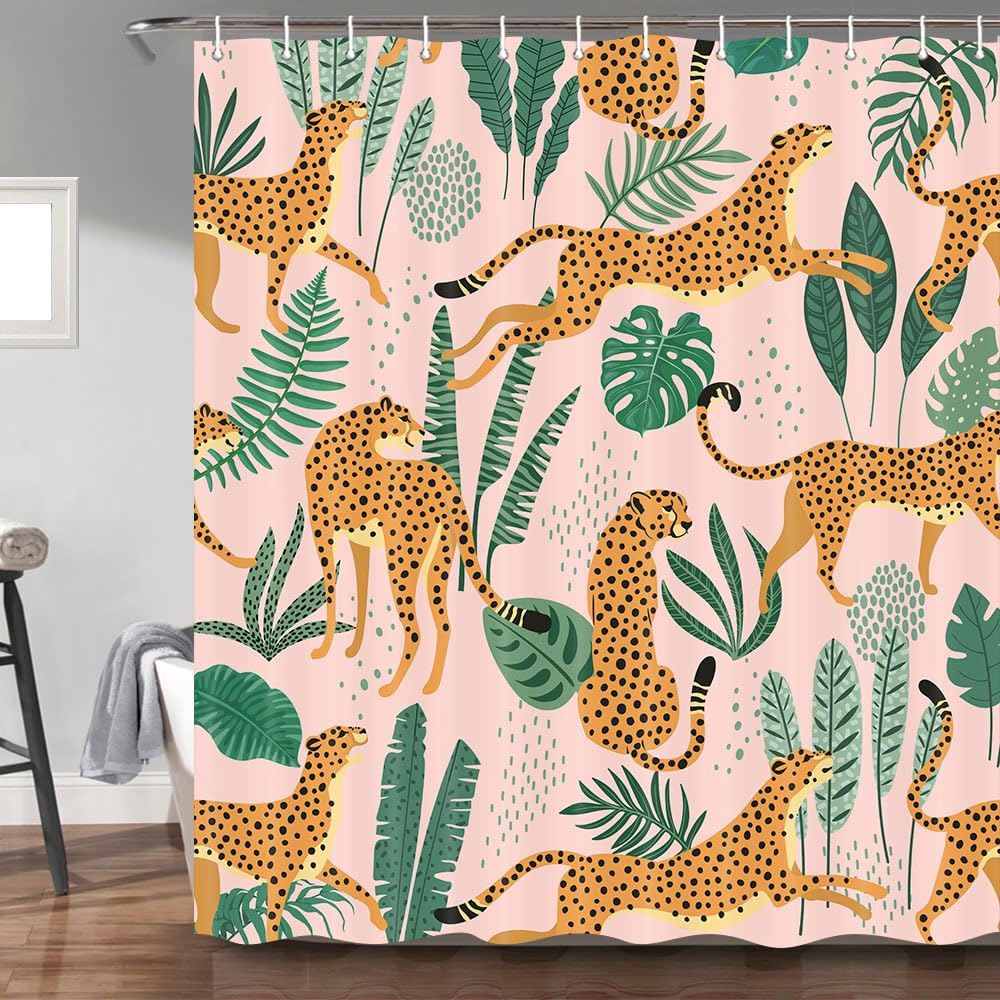 Baby Nursery Green - Pink Cheetah and Green Leaves Pattern