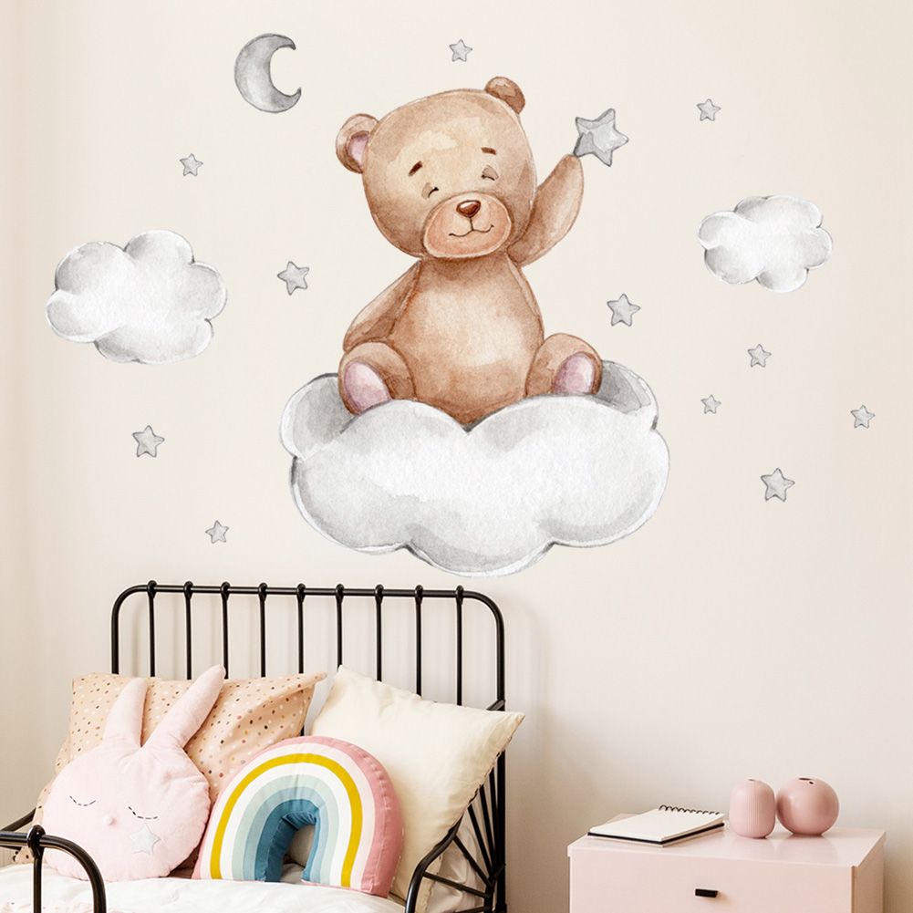 Baby Nursery Murals - Bear Moon Clouds Stars Wall Stickers