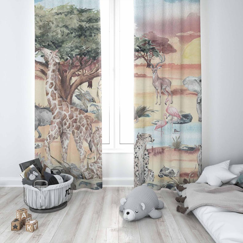 Safari Animals Curtain Kids Be - огляд і ціна Baby Nursery Blackout Curtains