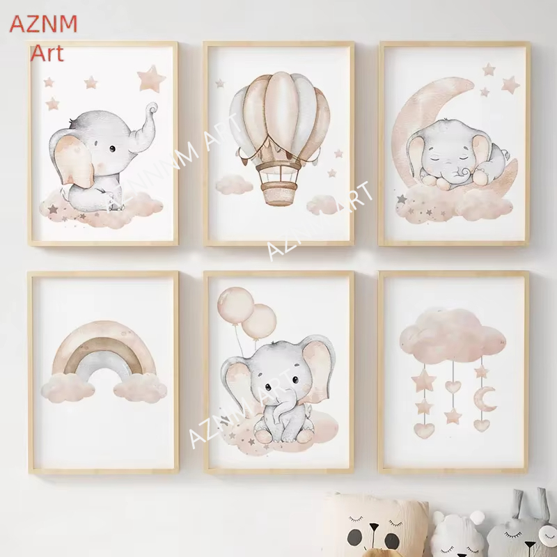 Elephant Balloon Rainbow Moon  - огляд і ціна Baby Nursery Prints