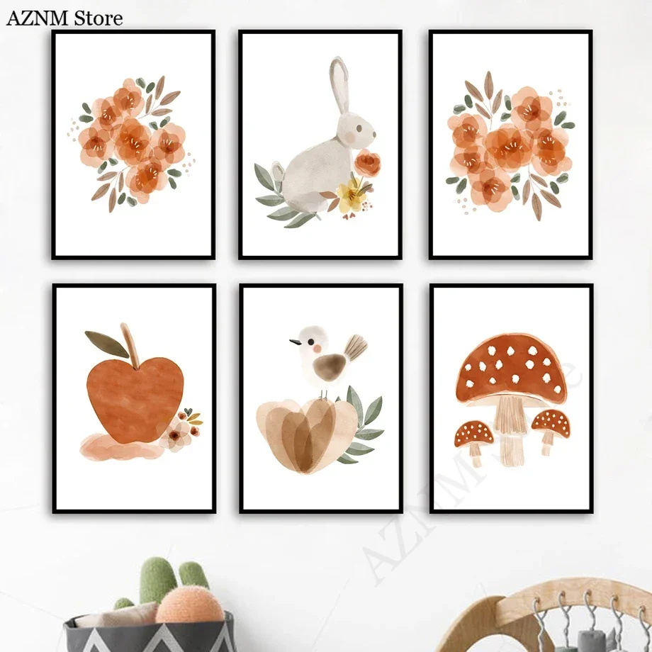 Watercolor Flower Rabbit Bird  - огляд і ціна Baby Nursery Murals