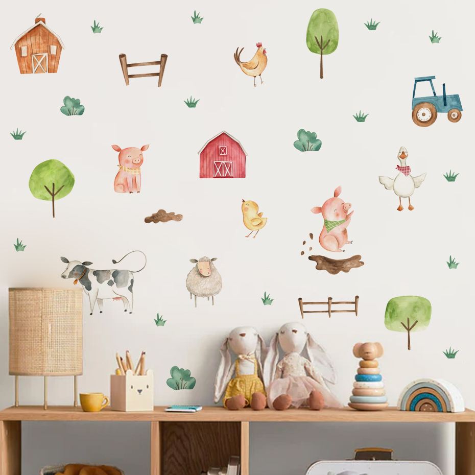 Boho Watercolor Cute Farm Anim - огляд і ціна Baby Nursery Murals