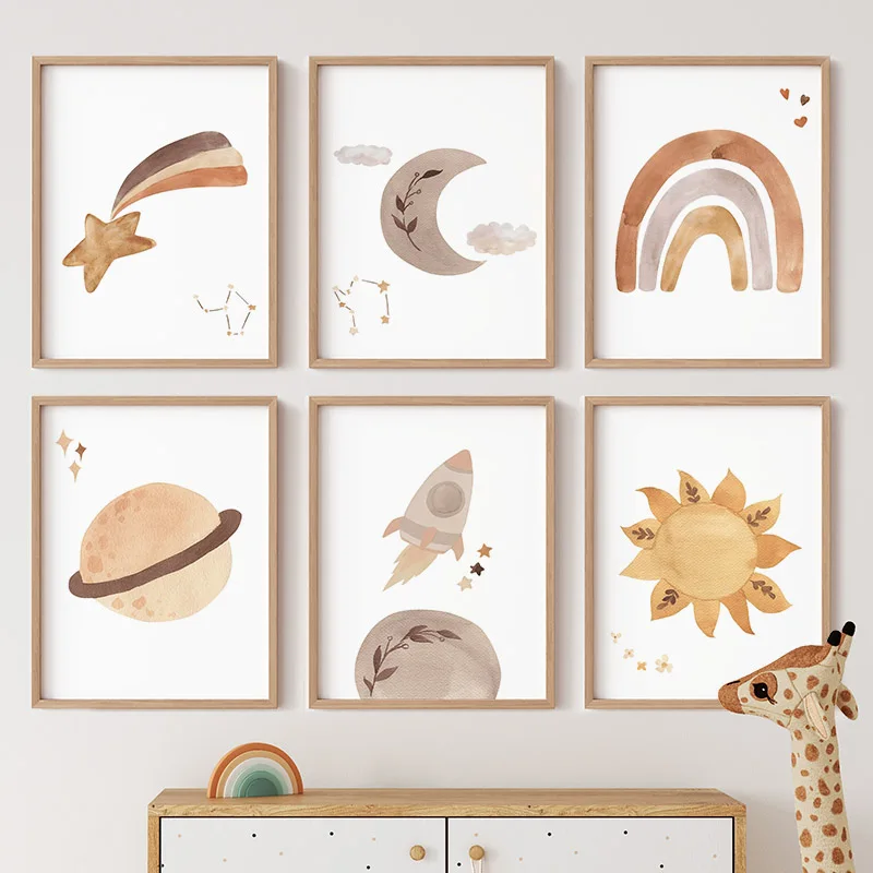Watercolor Rainbow Sun Moon Ro - огляд і ціна Baby Nursery Murals