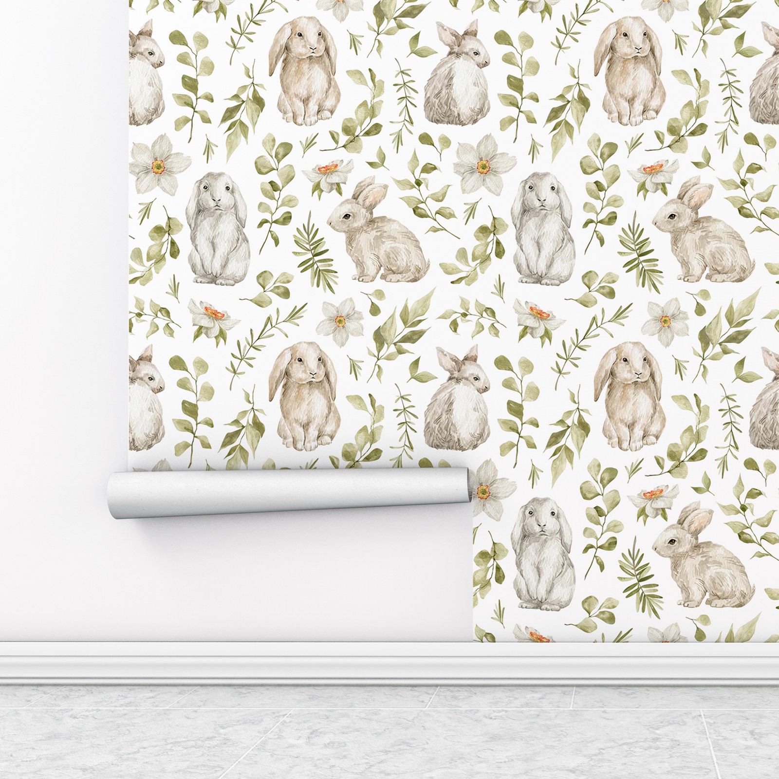 Bunny Wallpaper Kids Room Wall - огляд і ціна Baby Nursery Green