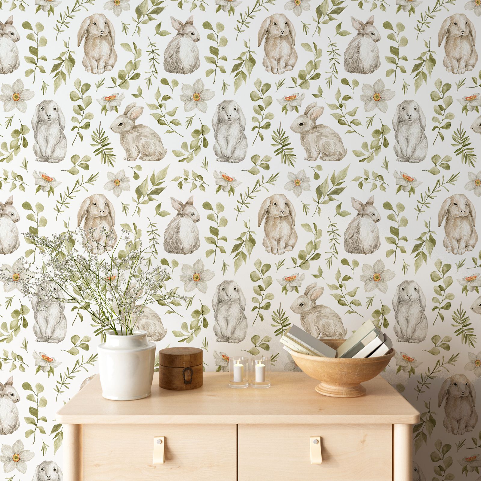 Bunny Wallpaper Kids Room Wall - огляд і ціна Baby Nursery Green