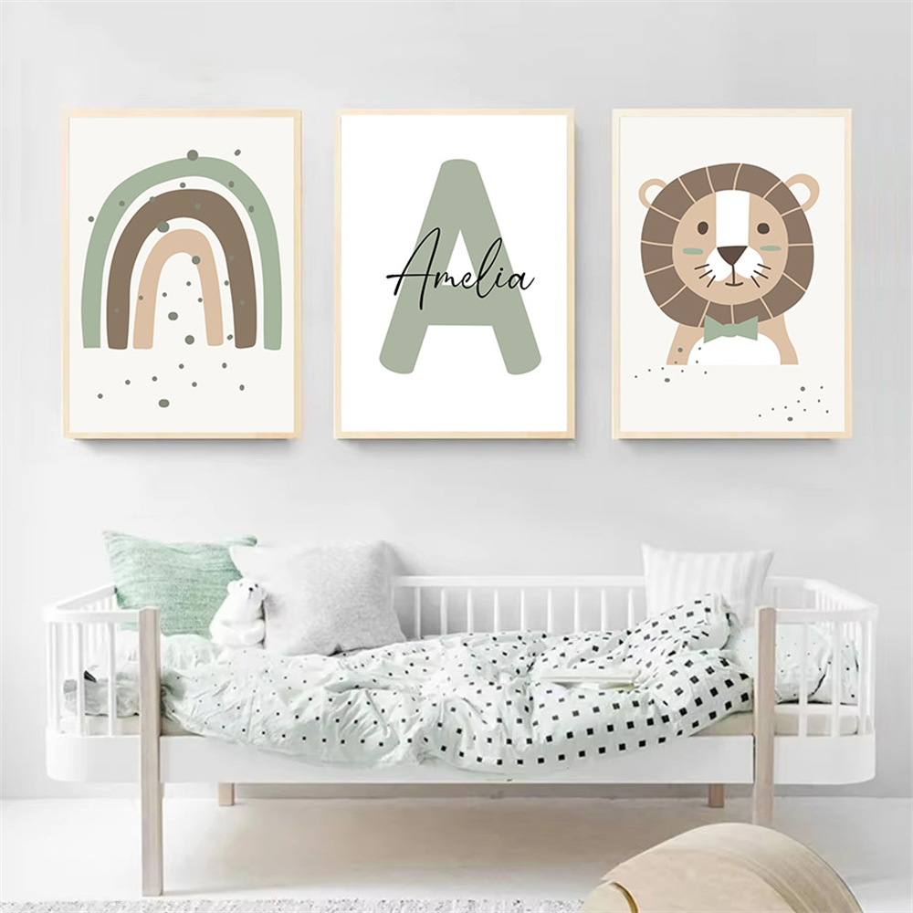 Lion Canvas Print Custom Name  - огляд і ціна Baby Nursery Green