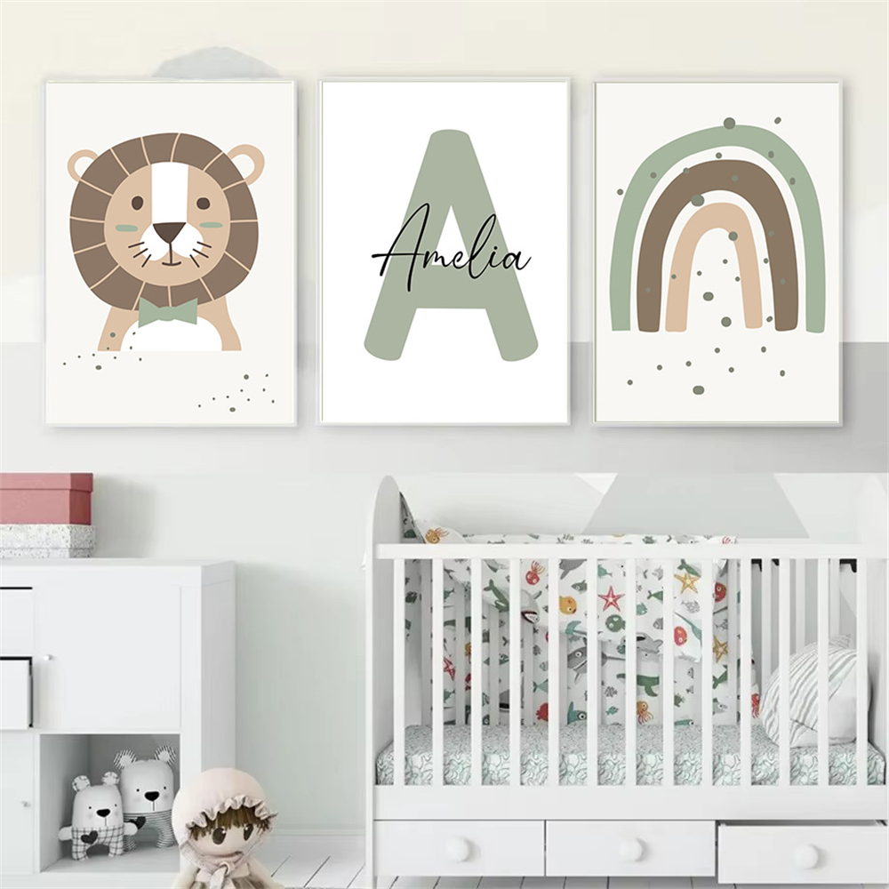 Lion Canvas Print Custom Name  - огляд і ціна Baby Nursery Green
