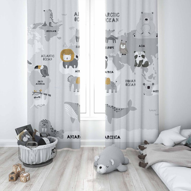 World Map Nursery Curtains Saf - огляд і ціна Baby Nursery Blackout Curtains