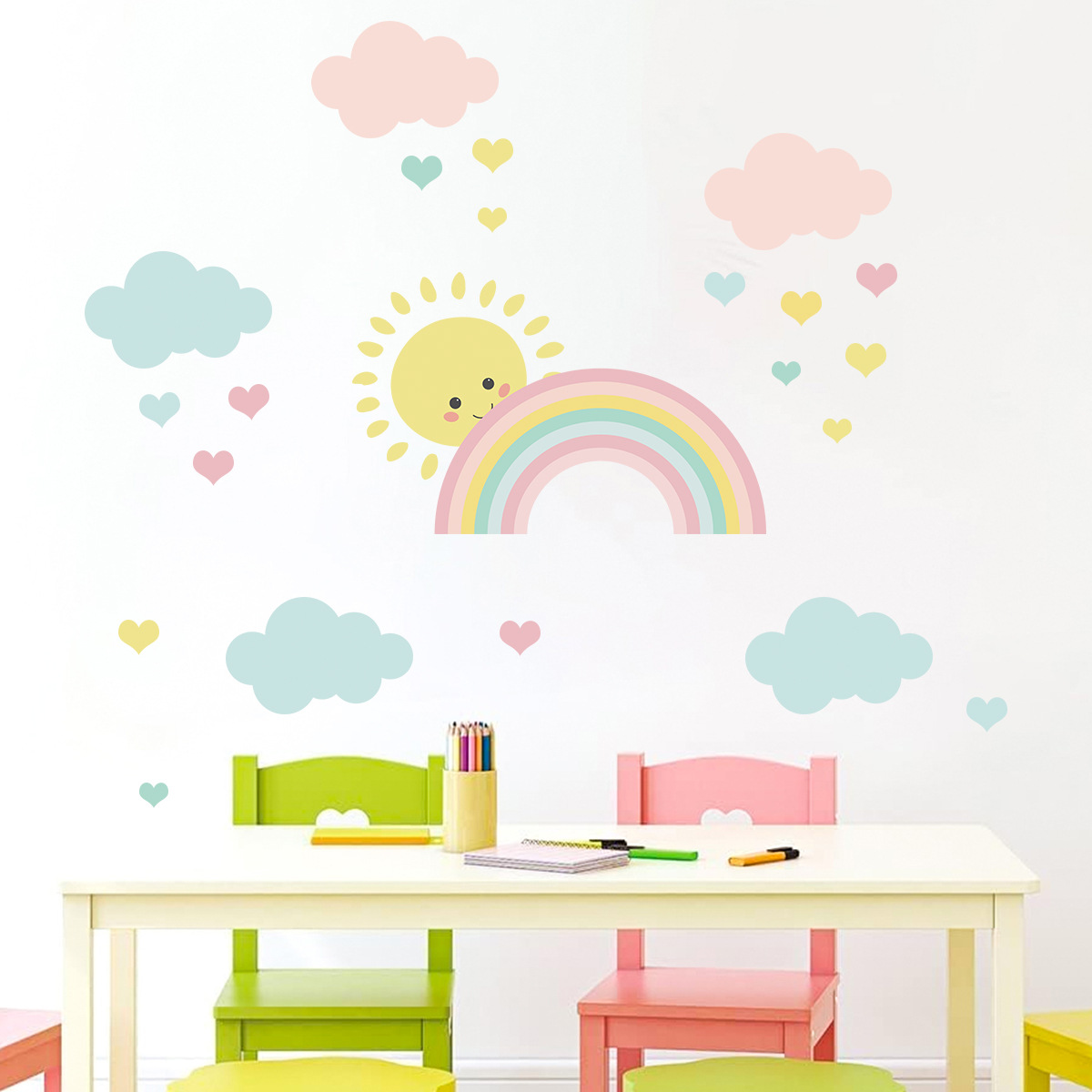 Cartoon Sun Rainbow Clouds Wal - огляд і ціна Baby Nursery Murals