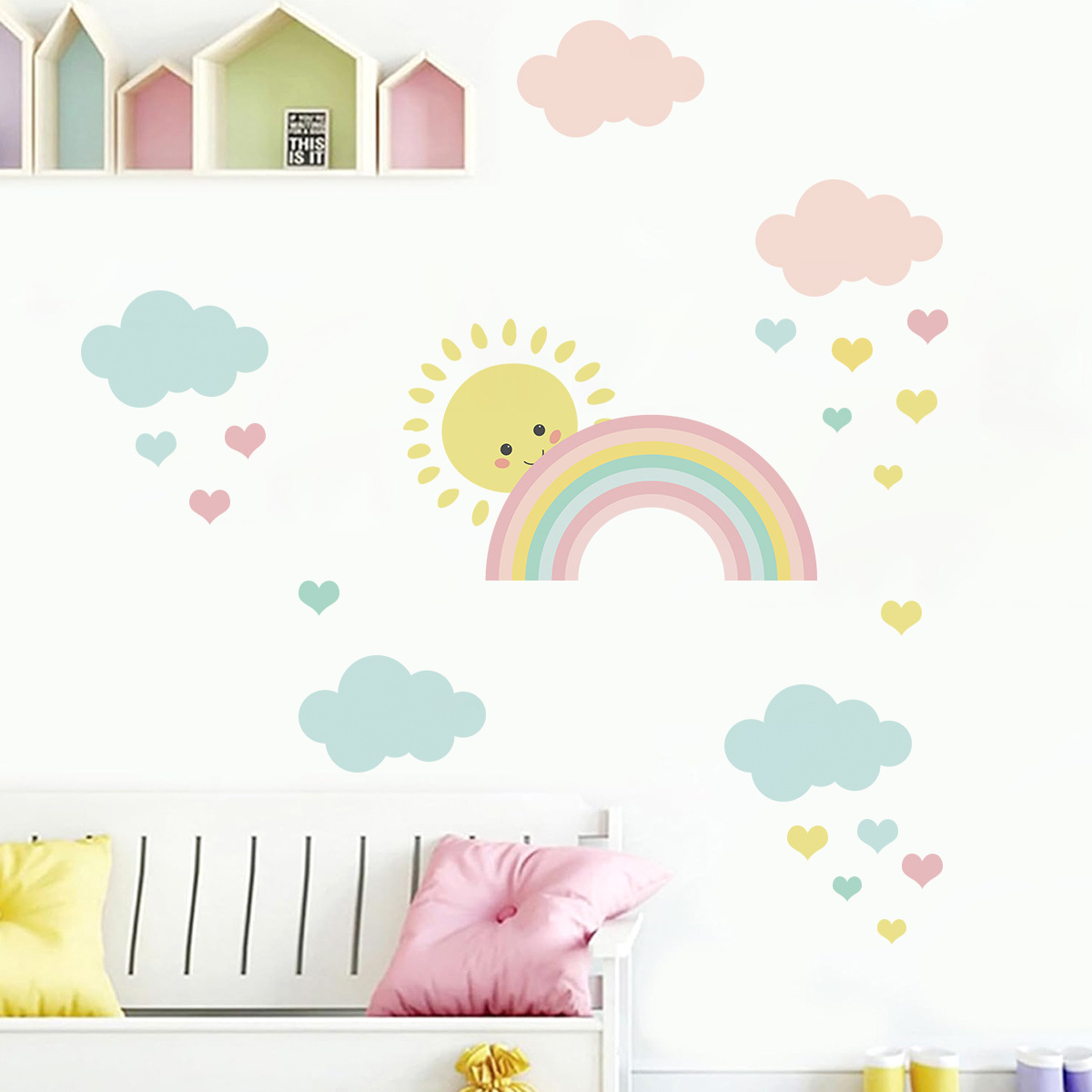 Cartoon Sun Rainbow Clouds Wal - огляд і ціна Baby Nursery Murals