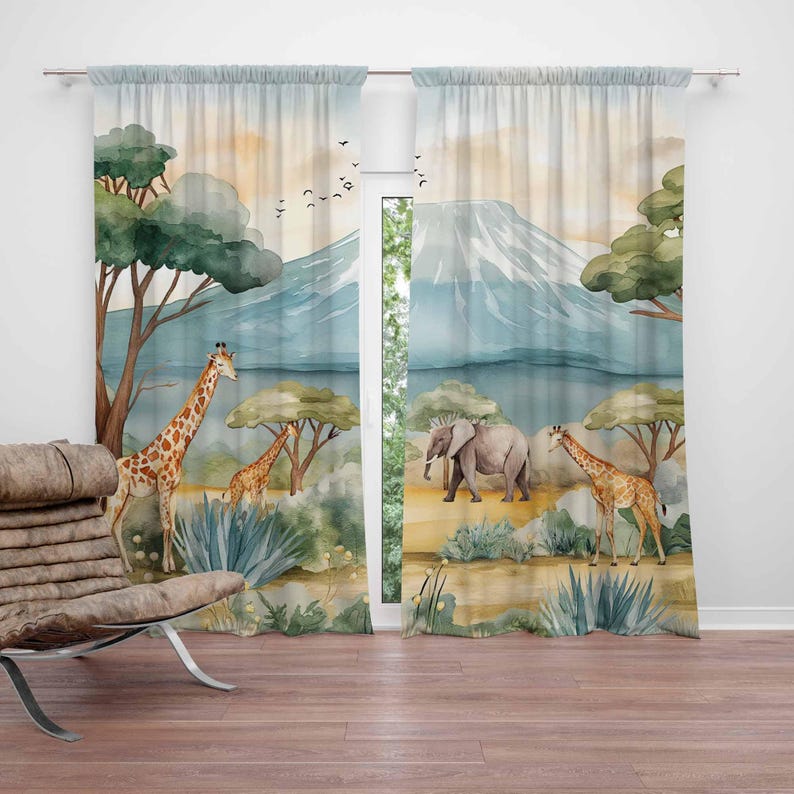 Safari Animals Kids Curtains B - огляд і ціна Baby Nursery Blackout Curtains