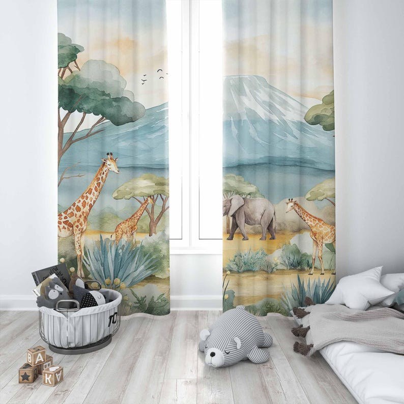 Safari Animals Kids Curtains B - огляд і ціна Baby Nursery Blackout Curtains