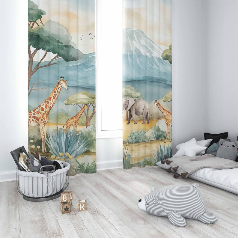 Safari Animals Kids Curtains B - огляд і ціна Baby Nursery Blackout Curtains