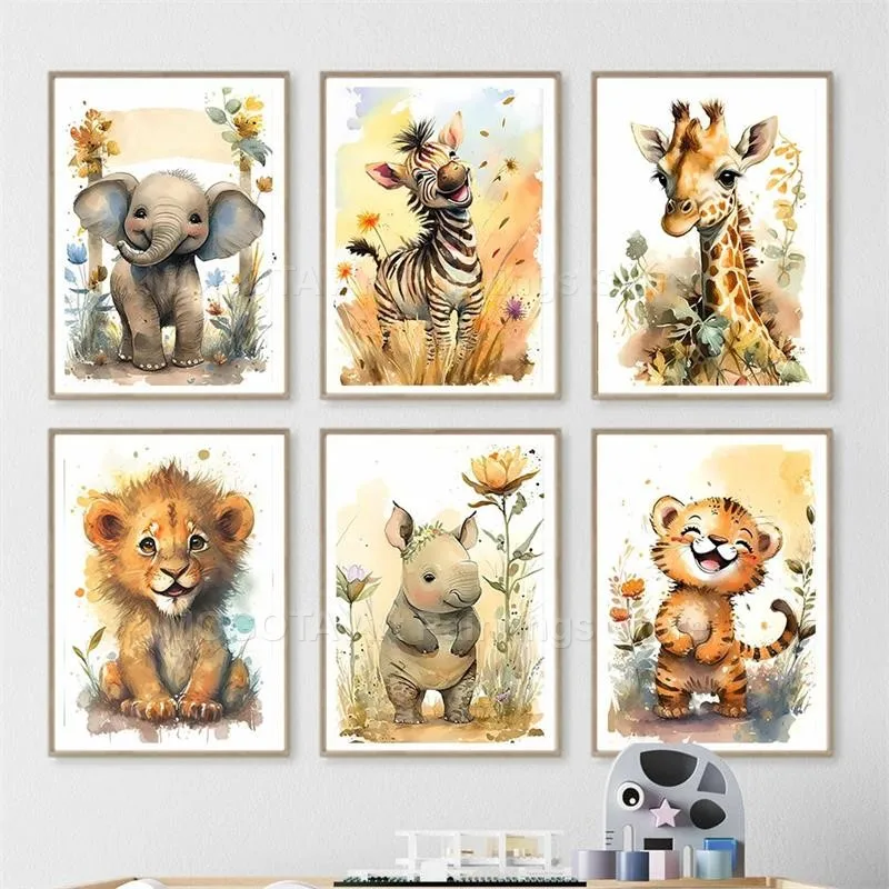 Watercolor Lion Giraffe Tiger  - огляд і ціна Baby Nursery Prints