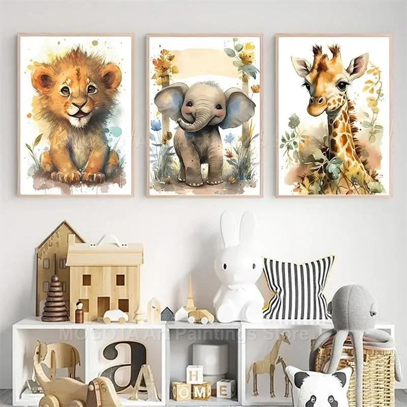 Watercolor Lion Giraffe Tiger  - огляд і ціна Baby Nursery Prints
