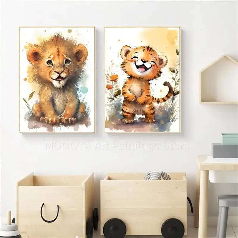 Watercolor Lion Giraffe Tiger  - огляд і ціна Baby Nursery Prints