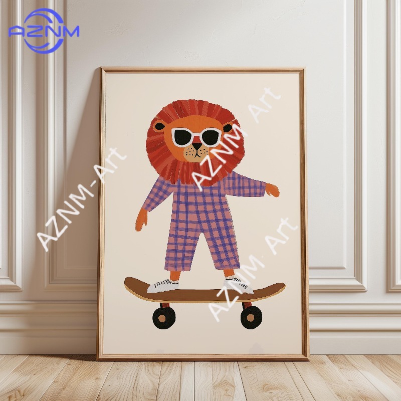 1PC Funny Animal Skateboarding - огляд і ціна Baby Nursery Prints