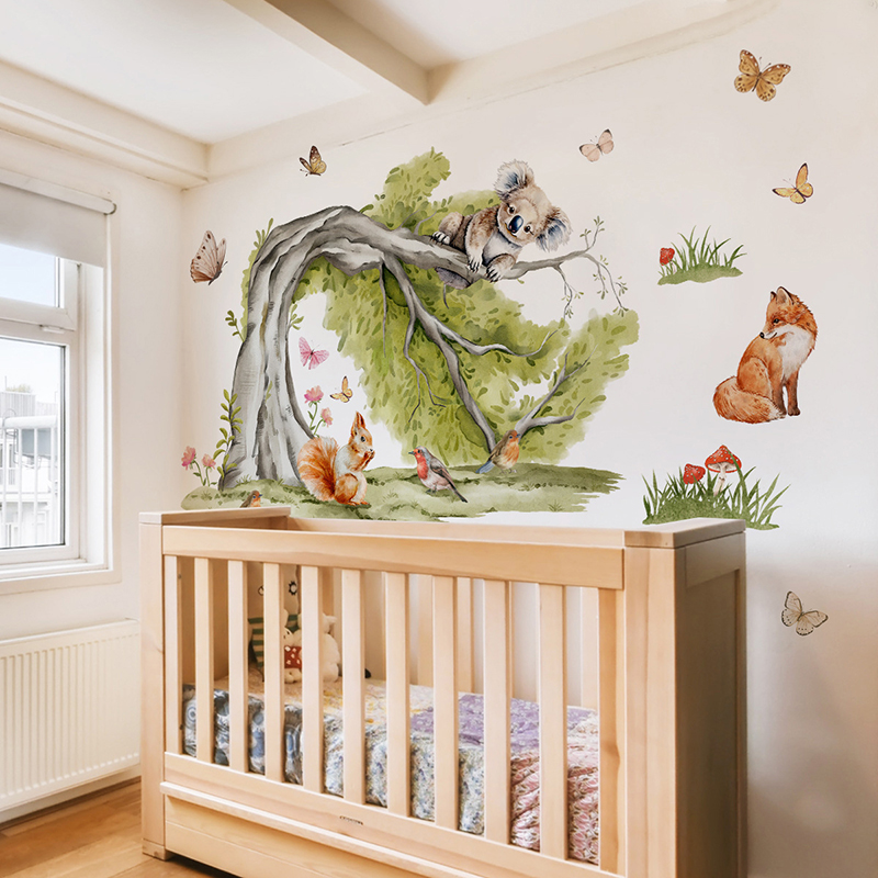 Jungle Large Tree Animals Wall - огляд і ціна Baby Nursery Green