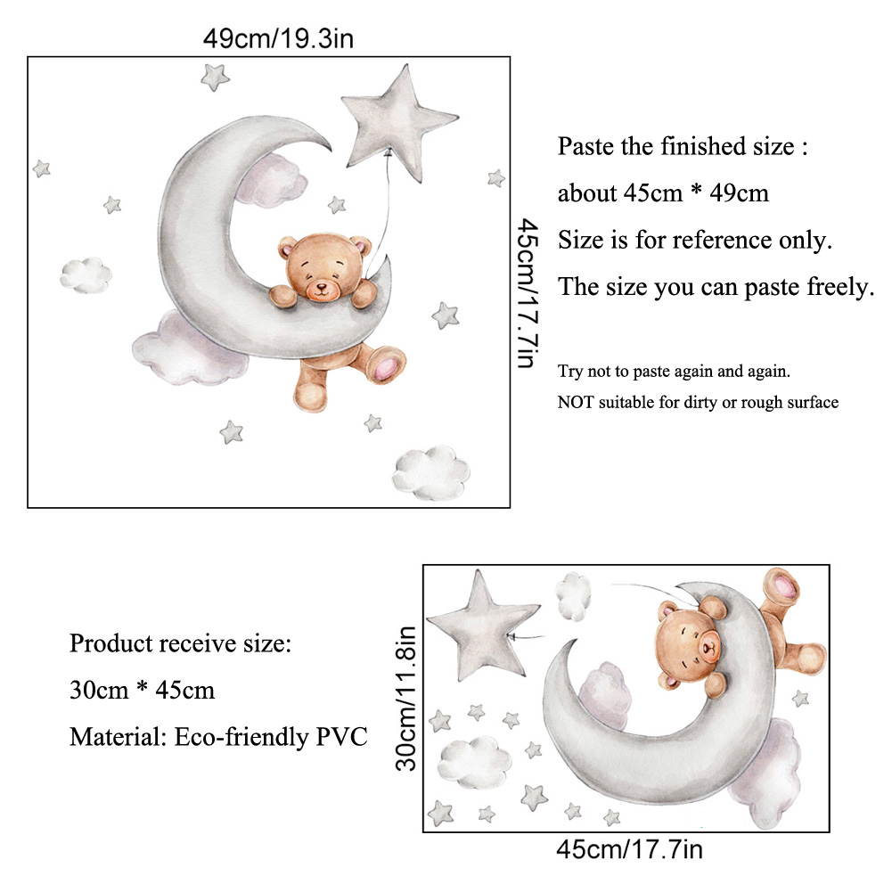 Bear Moon Clouds Stars Wall St - огляд і ціна Baby Nursery Murals