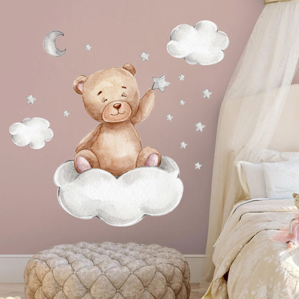 Bear Moon Clouds Stars Wall St - огляд і ціна Baby Nursery Murals